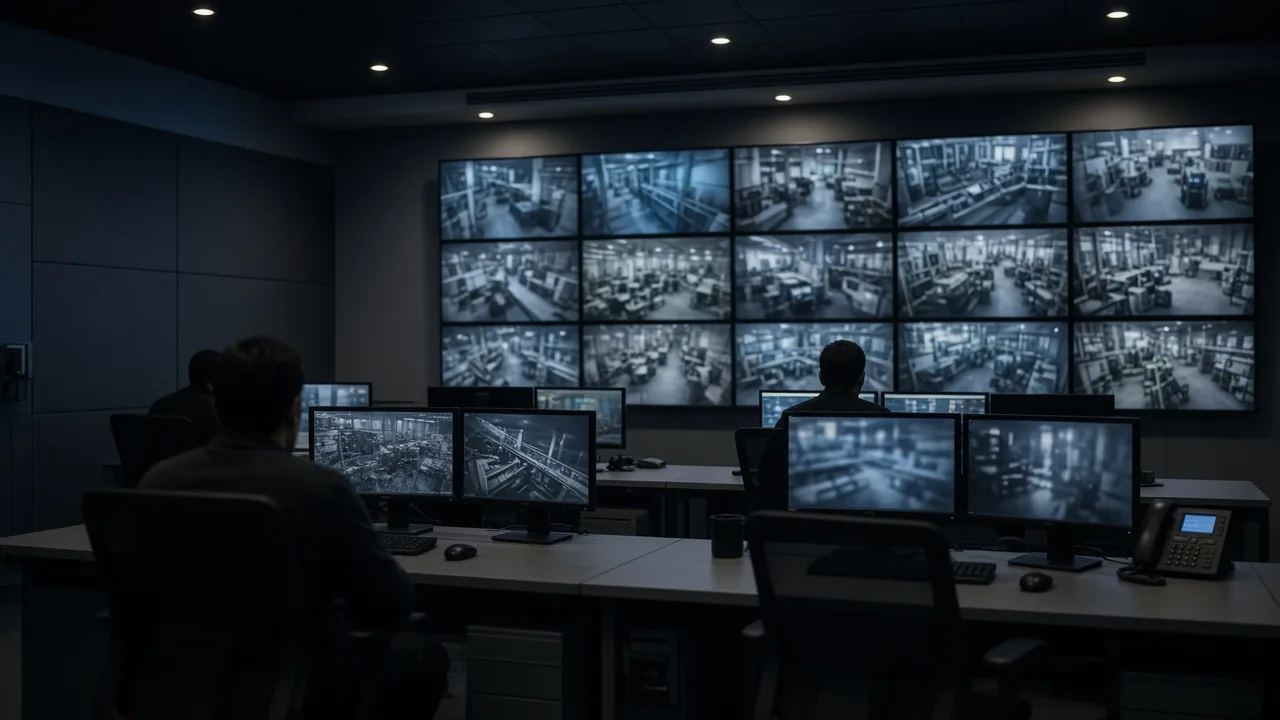 Plant CCTV operations console with live camera tiles