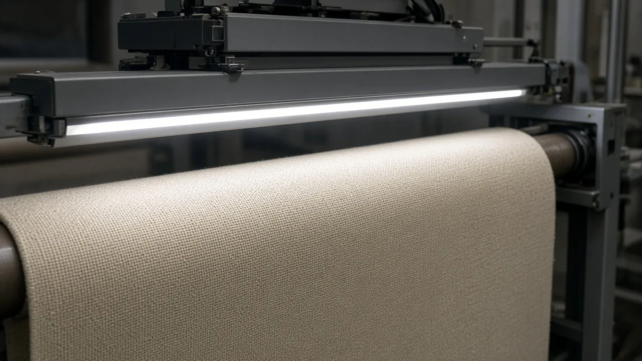 Line-scan camera array and lighting over an inline fabric inspection frame