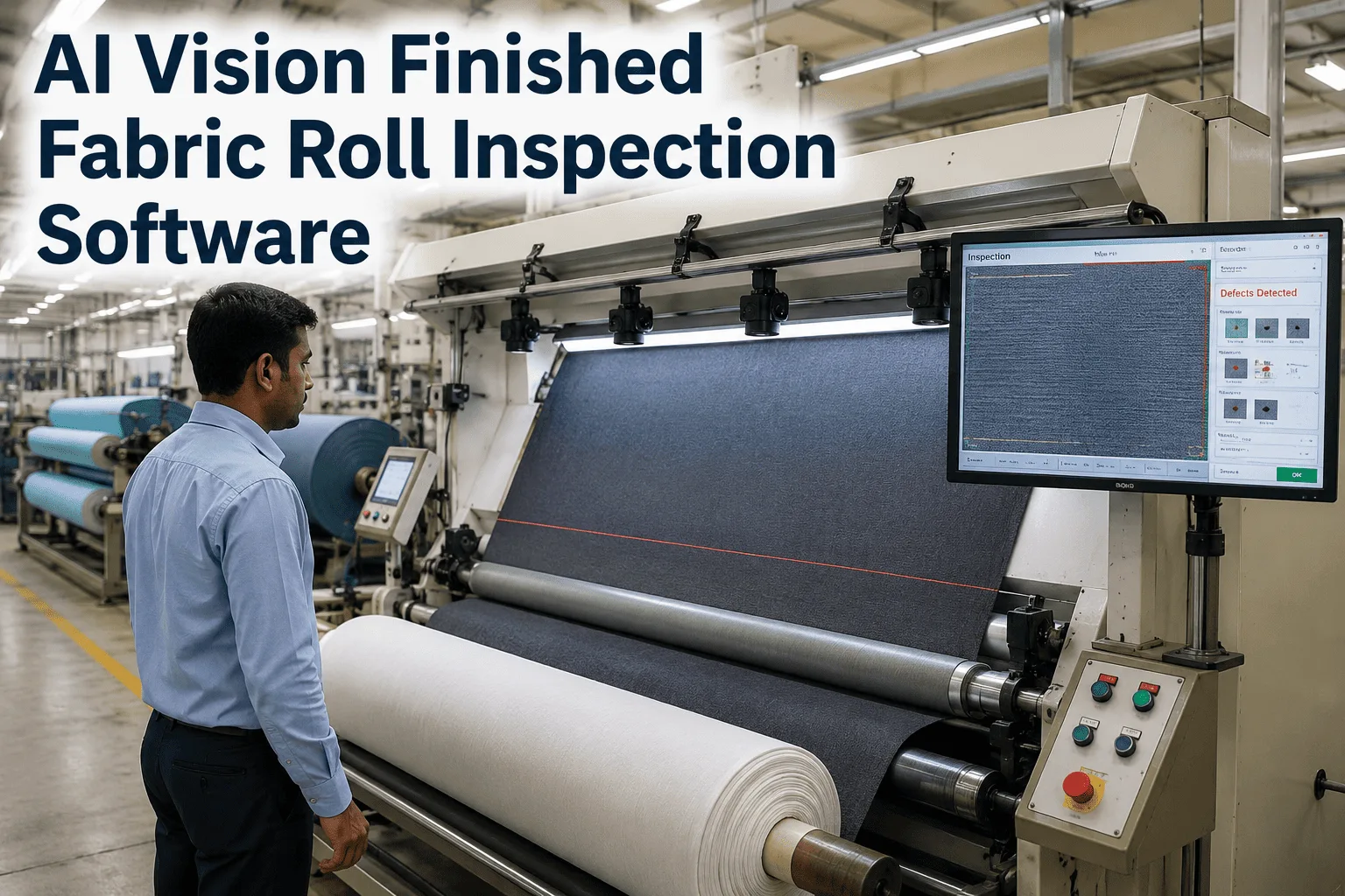 Finished fabric roll inspection stand with ASTM grading software