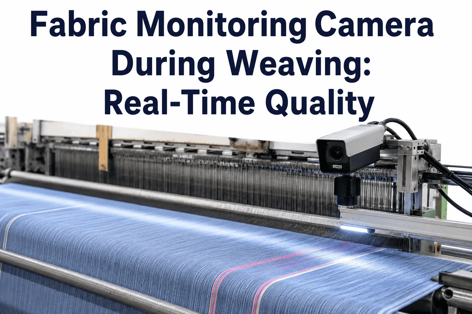 Camera monitoring warp and weft on a running loom